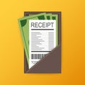 Leather folder for cash, coins and cashier check. Thanks for the service in the restaurant. Vector illustration